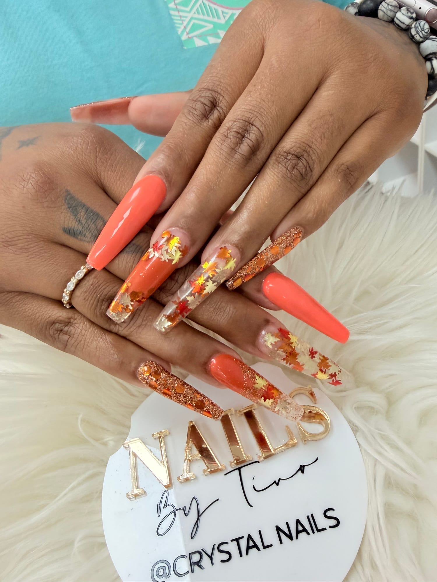 Fall themed long acrylic nails
