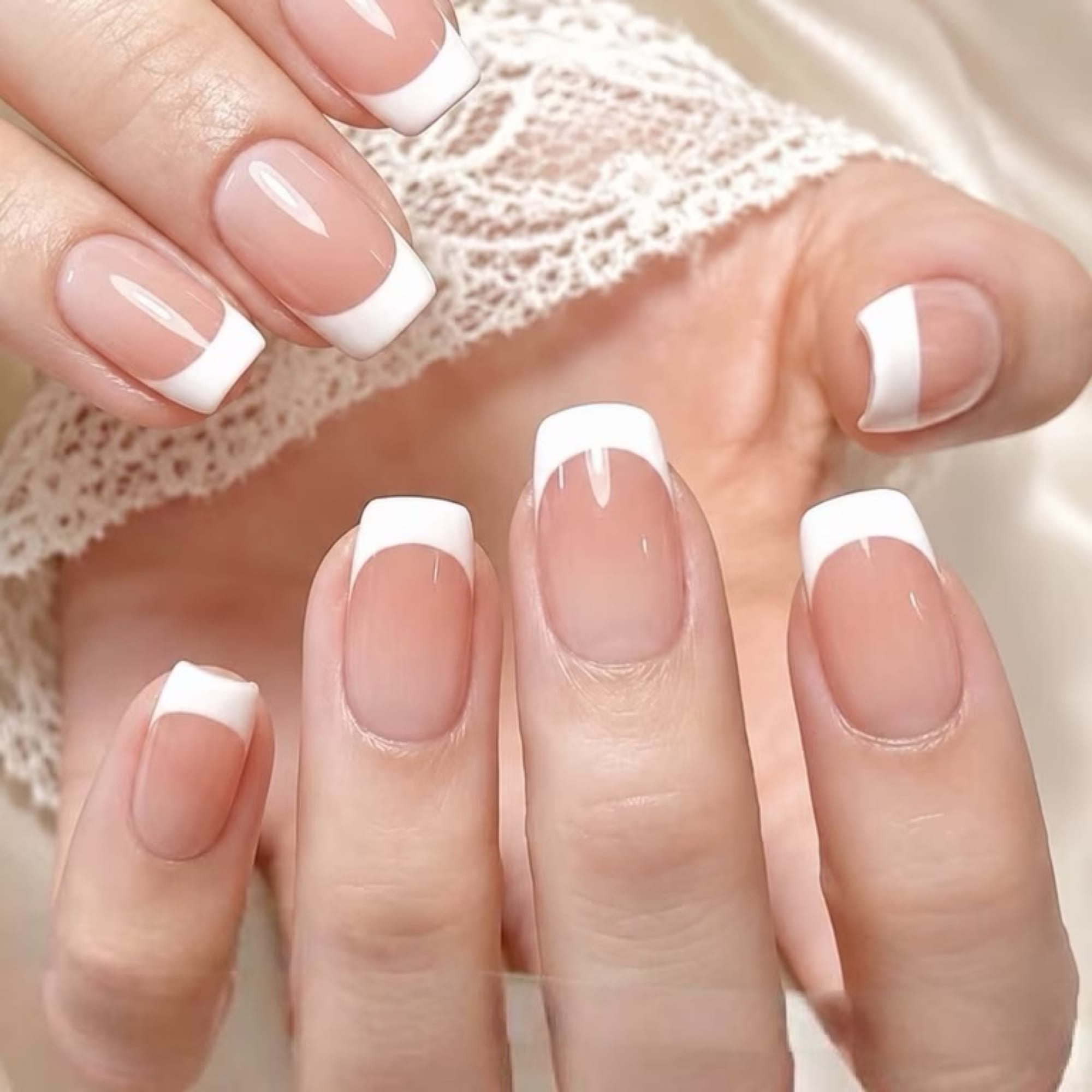 Classic French manicure on lace